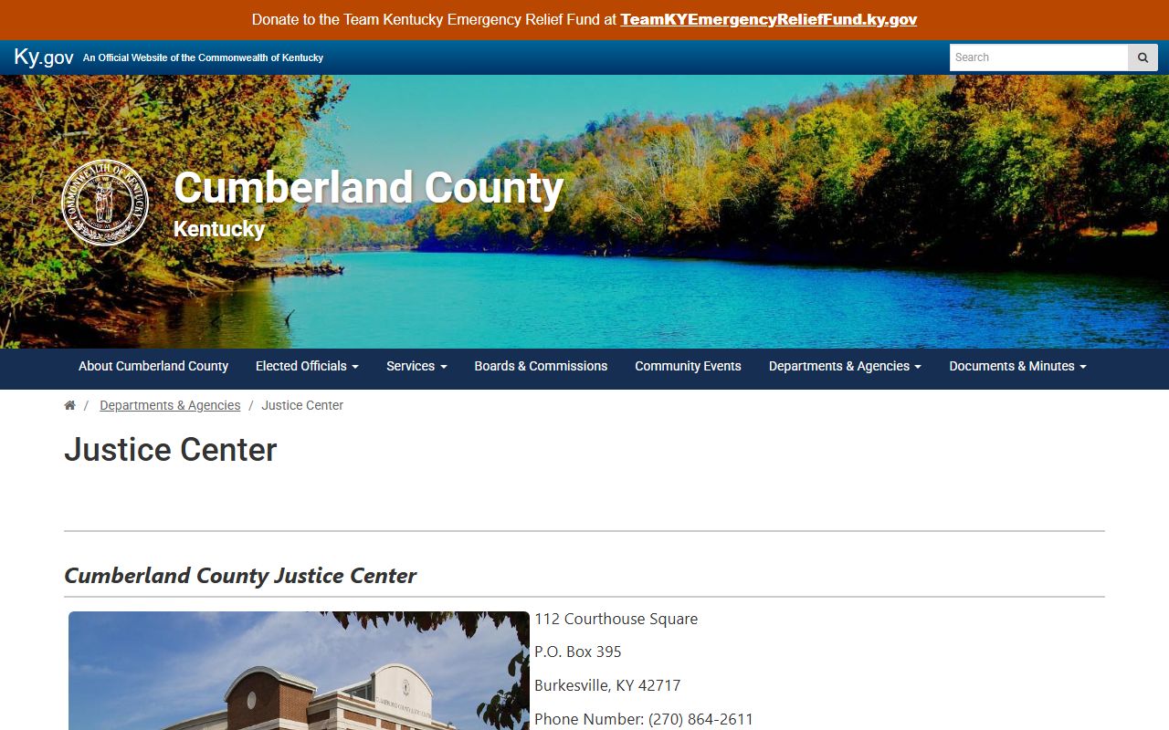 Official Cumberland County Justice Center page with court building and holding cell details